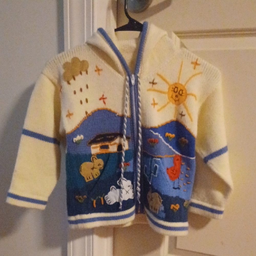 Kids Peruvian Wool Knitted Sweater  with hoodie & Zipper for toddlers 3T Unisex